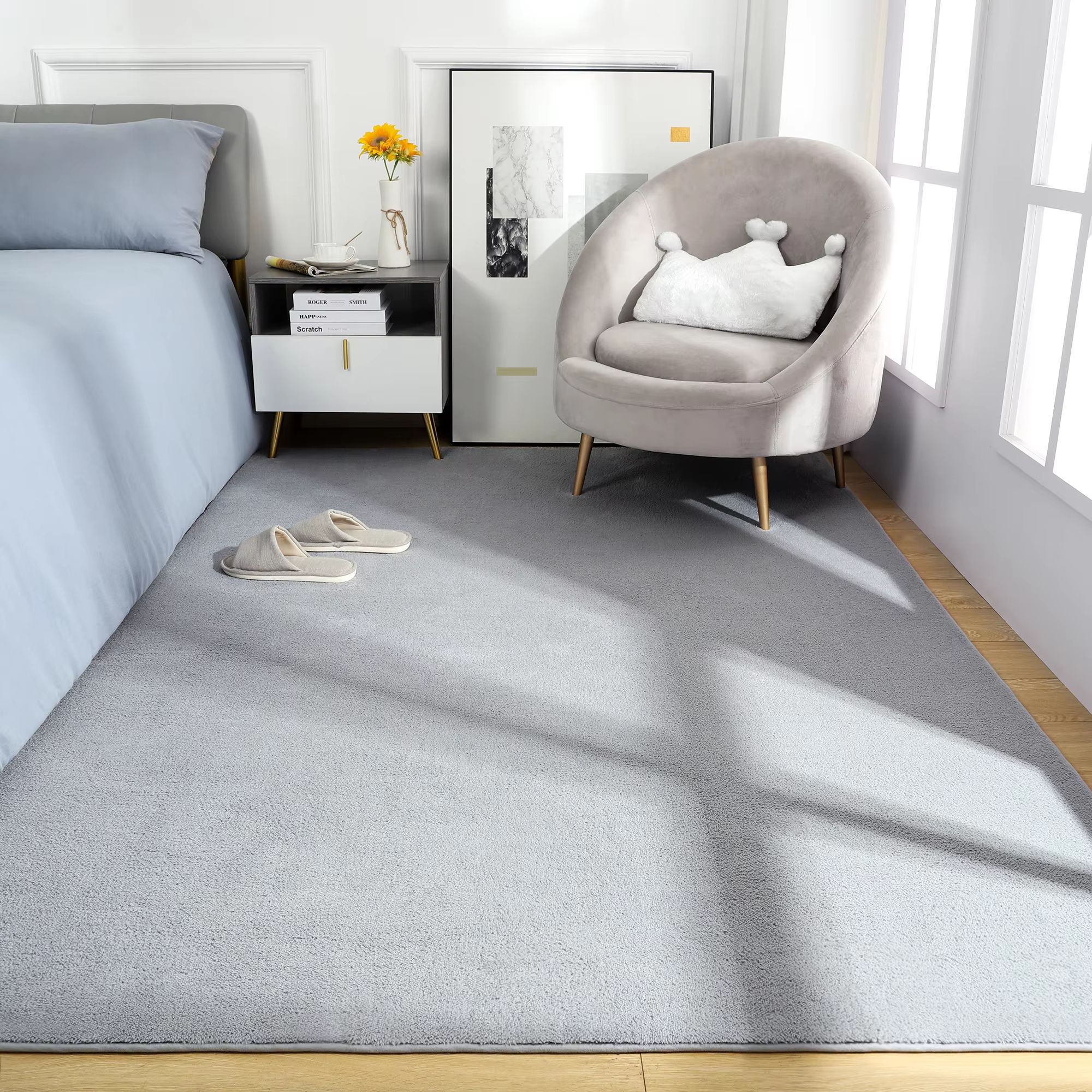 Large Soft Black Living Room Carpet | Non-Slip Rectangular Floor Rug for Children's Play Mat & Home Decoration