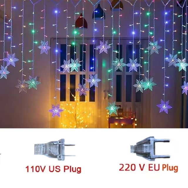 10.5 ft Christmas Snowflakes LED String Lights – Flashing Fairy Curtain Lights, Waterproof for Holiday, Party & Wedding