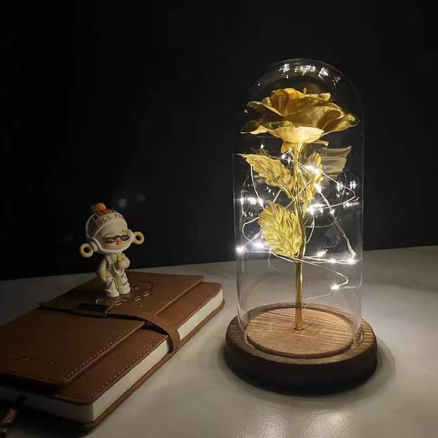 Everlasting 24K Gold Foil Rose in Glass – Illuminated Decorative Gift for Home, Mother's Day & Special Moments