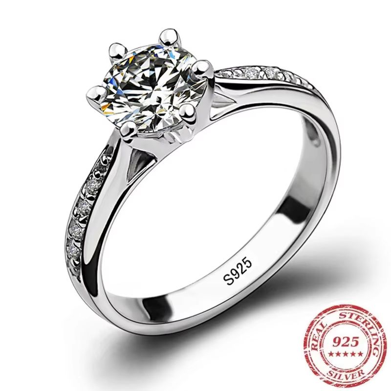 Luxury 925 Sterling Silver Six Claw Classic Ring for Women