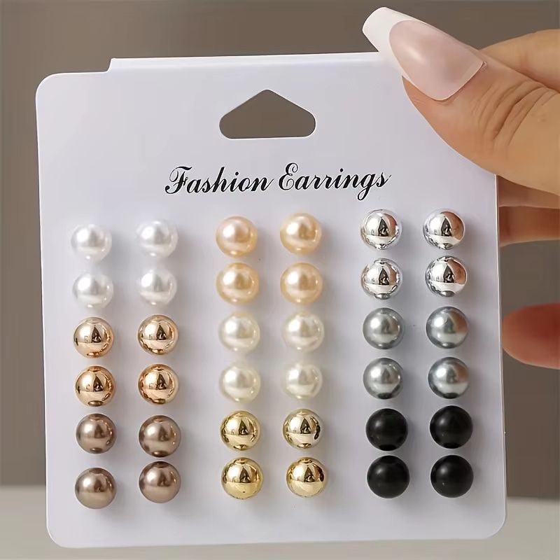 Elegant Multi Color Pearl Stud Earrings Set for Women 18 Pairs