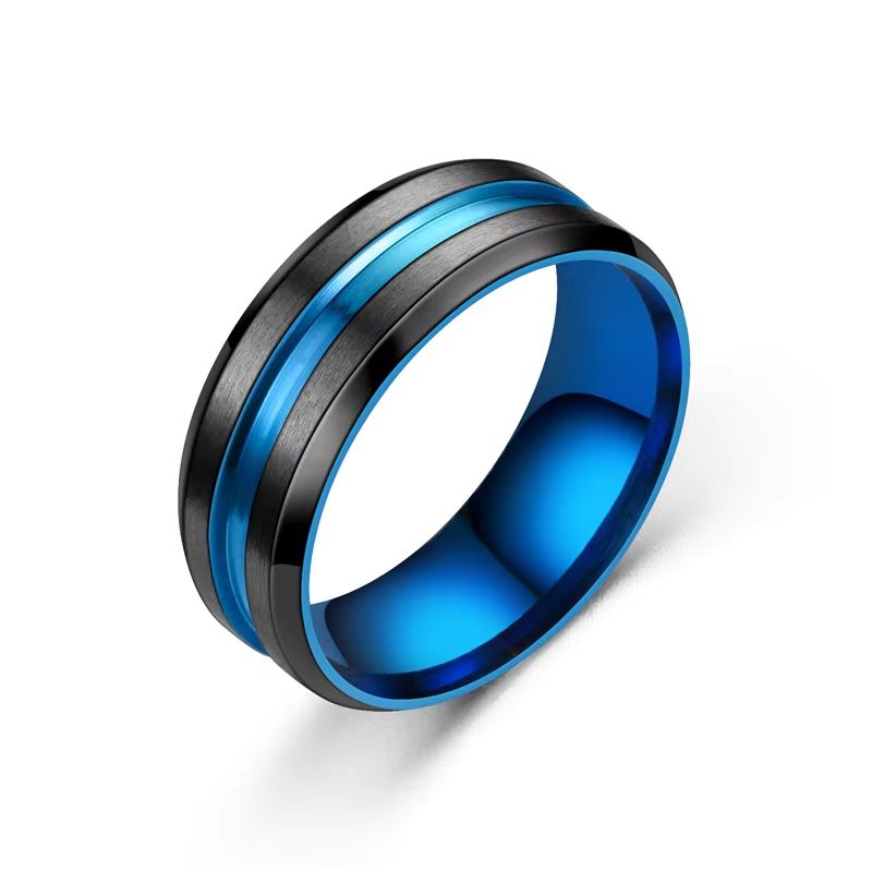 Fashion 8mm (0.31 in) Mens Black Tungsten Wedding Band With Groove Beveled Edge