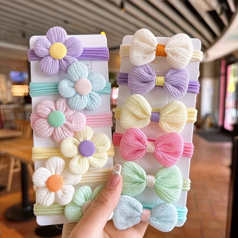 Sweet Blossom Flower Bow Hair Tie Set – 12-Piece Elastic Hair Bands for Girls & Women