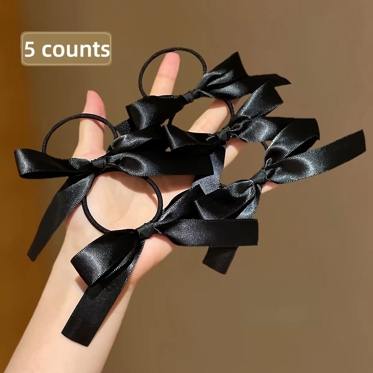 Elegant Black Bow Hair Tie Set – 5-Piece Fashion Accessories for Women