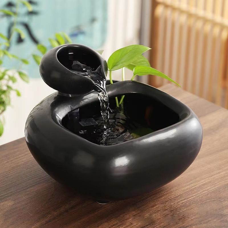 SereneFlow Ceramic Waterfall Hydroponic Vase Fountain - Desktop Meditation Water Feature