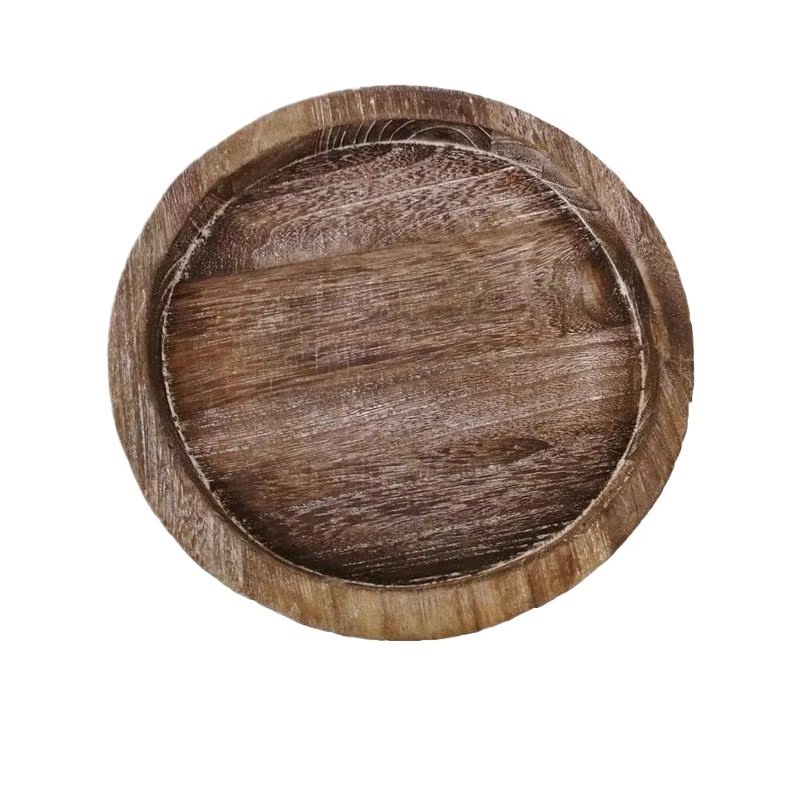 Wood Tray Round Wooden Candle Holder Dessert Plate