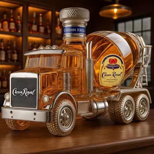 IndustrialMix Glass Spirits Dispenser - Creative Cement Blender Design Bottle for Whiskey & Vodka