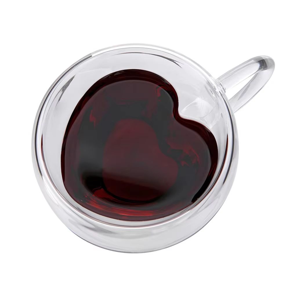 HeartCup Double Wall Glass Cup with Handle – Insulated Clear Tea Coffee Latte Mug