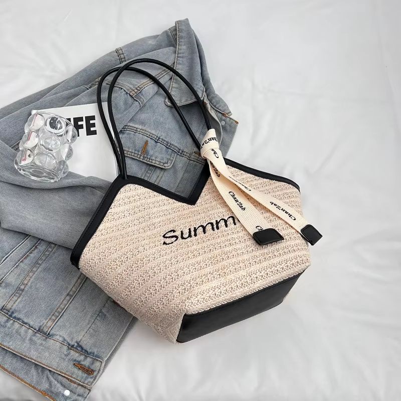 Straw Beach Shoulder Bag Retro Handmade Woven Summer Handbag For Women