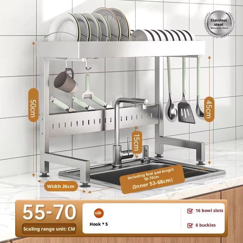 Adjustable Over-Sink Stainless Steel Dish Drying Rack