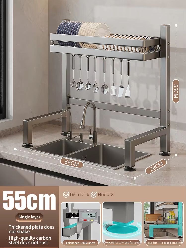 Stainless Steel Double-Layer Kitchen Sink Dish Draining Shelf Stainless Steel Double-Layer Kitchen Sink Dish Draining Shelf