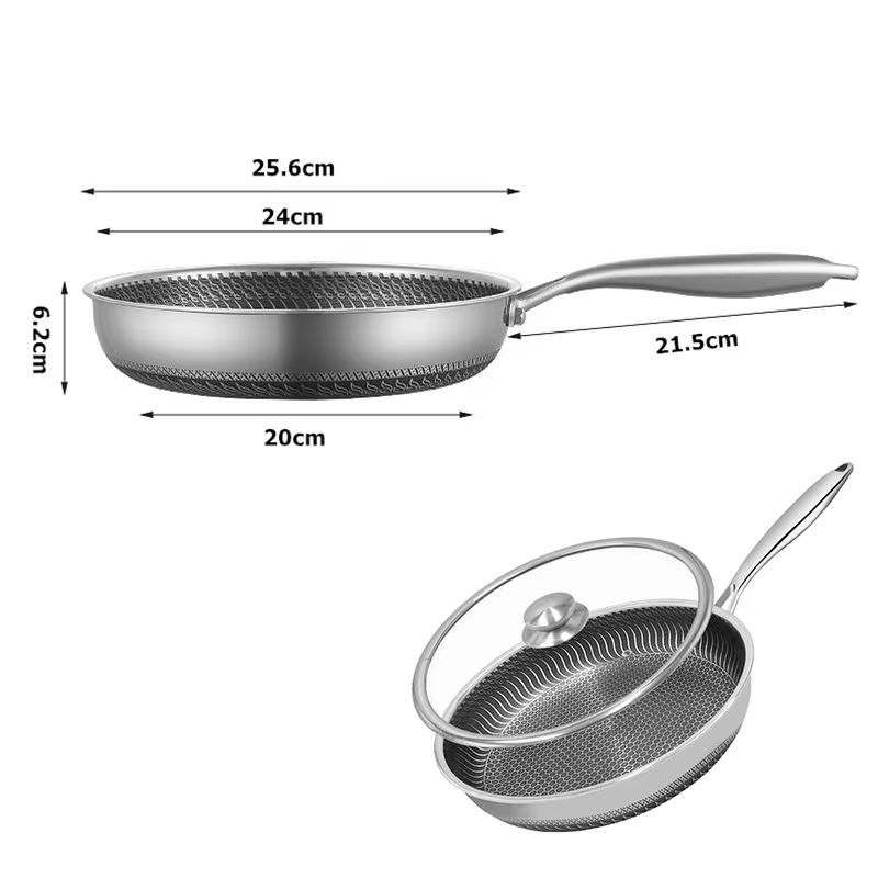 LMETJMA Stainless Steel Honeycomb Nonstick Frying Pan with Lid for All Cooktops