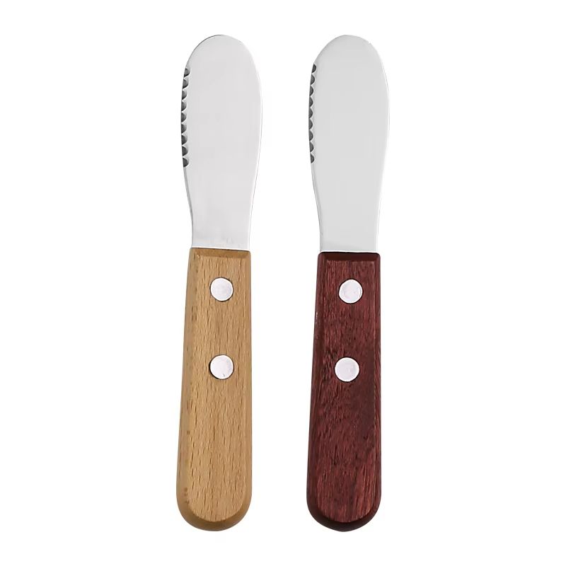 2 Piece Butter Knife Set Wooden Handle Jam and Cheese Spreaders for Kitchen and Kids Use