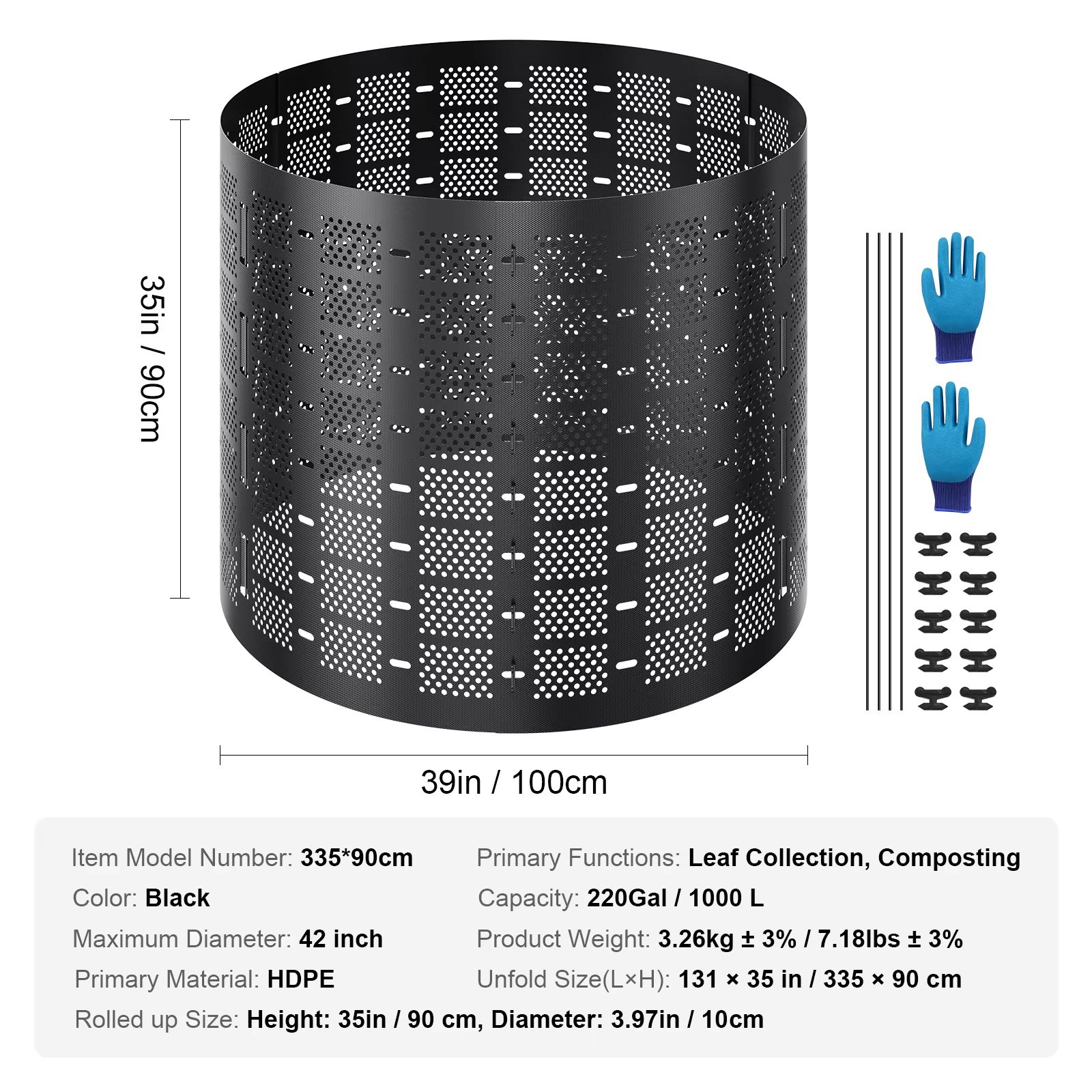 SucceBuy BPA Free Large Capacity Outdoor Garden Compost Bin with Lid and Bottom Door