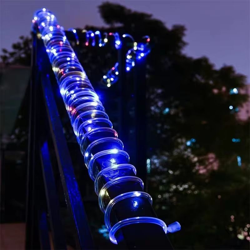 Solar Rope LED String Lights with 8 Lighting Modes for Outdoor Path and Deck Decor