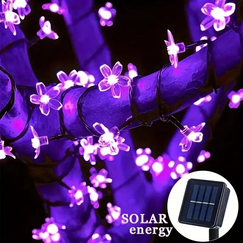 Solar Cherry Blossom Flower String Lights Waterproof Outdoor Garden Decoration