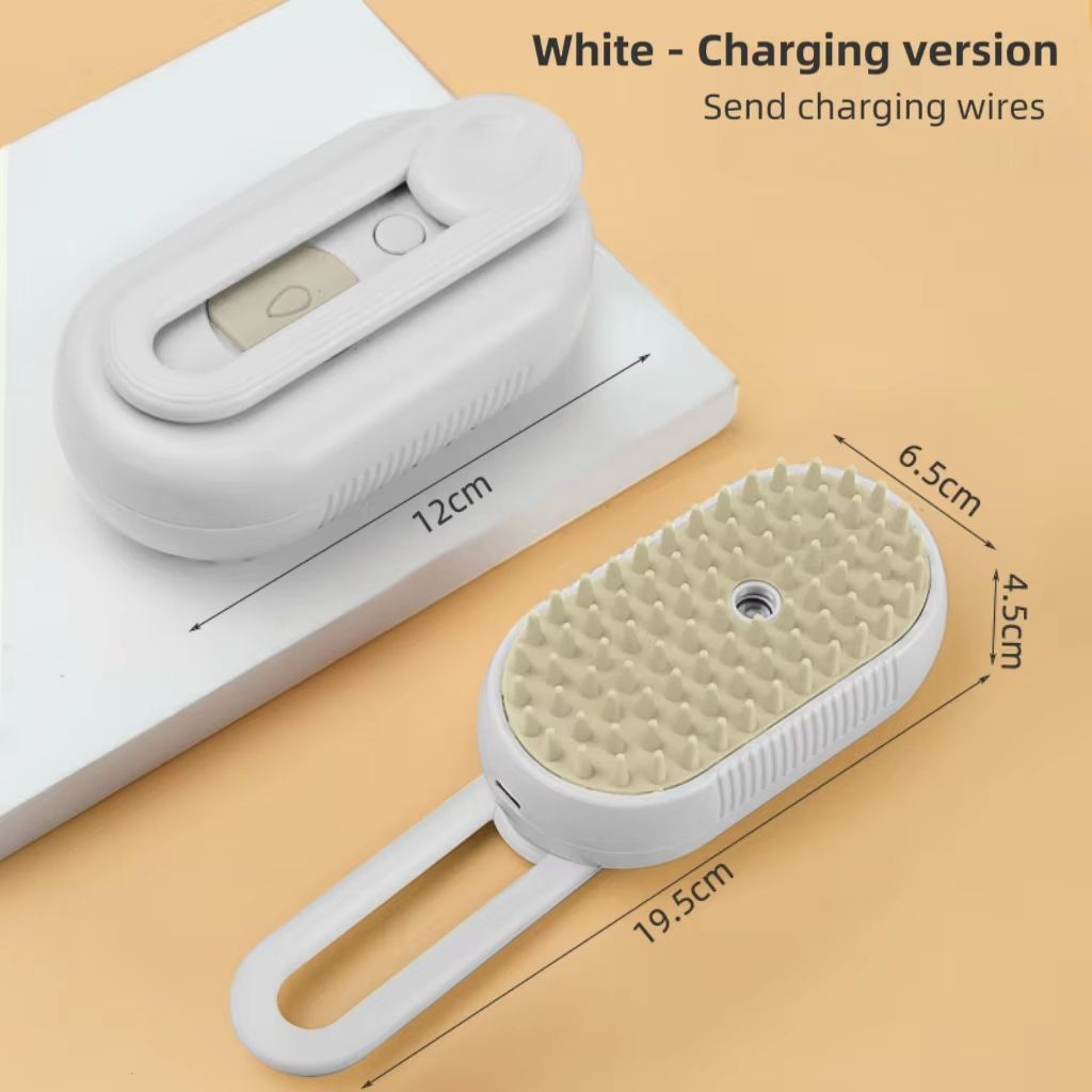 3-in-1 Pet Steam Brush with Spray Button Foldable Rotating Grooming Brush for Cats and Dogs