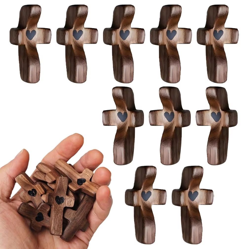 Wooden Handheld Pocket Cross with Heart Cutout – Stress Reli | Inspire ...