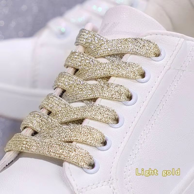 Glitter Shoelaces Shiny Flat Shoe Laces in Gold and Silver 0.39in Width for Sneakers and Boots