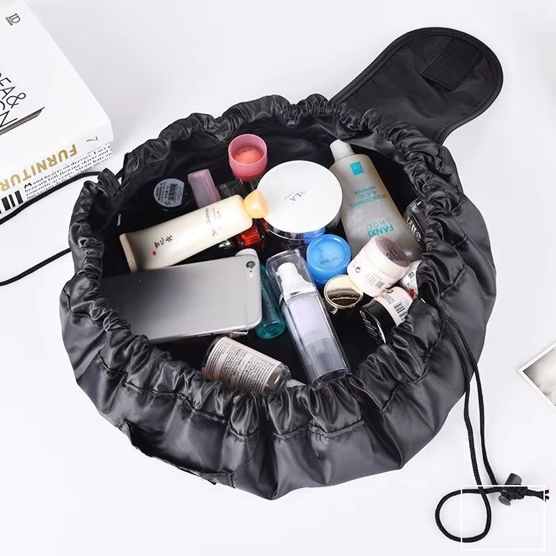 Large Travel Drawstring Makeup Storage Bag โ Portable Elastic Cosmetic Organizer