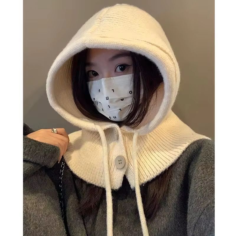 Women's Winter Windproof Balaclava Hat and Button Scarf Set