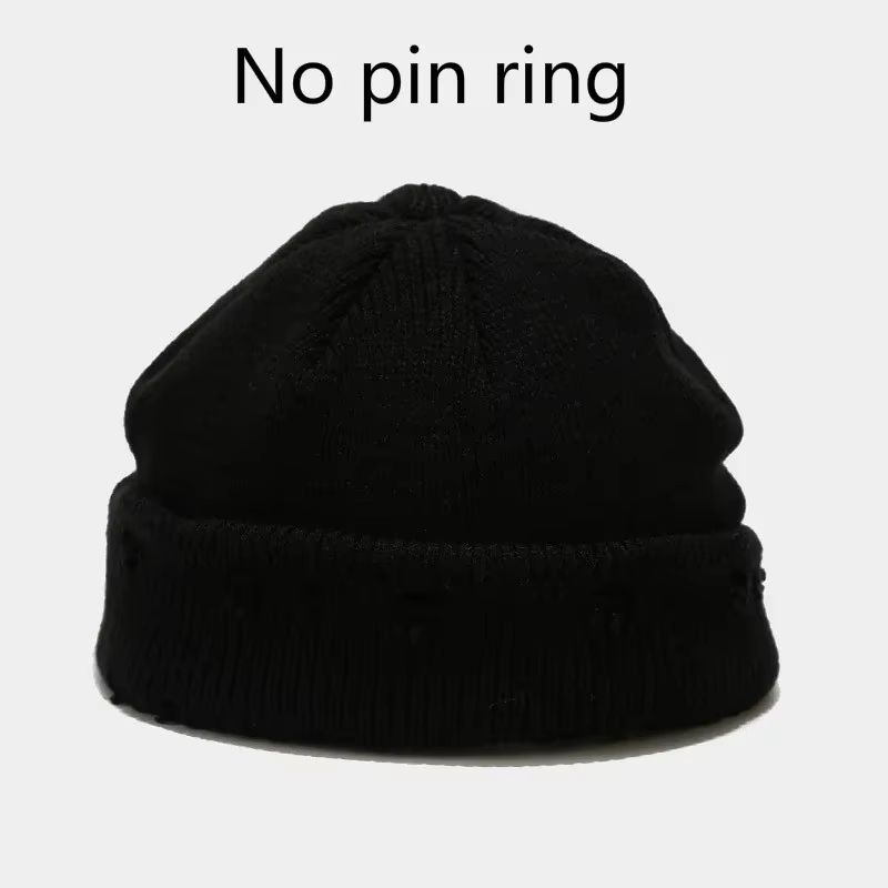 1pc Winter Harajuku Y2k Style Knitted Beanies Hats for Women,outdoor Fashion Warm Thick Flanging Metal Ring Short Hat Fl