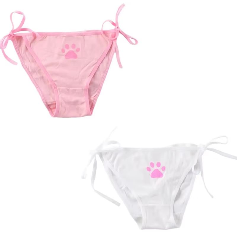 Women's Cotton Bandage Panties – Cute Cat Paw Bowknot Briefs, Lovely Lolita Ladies Underwear (1/2/3 pcs)