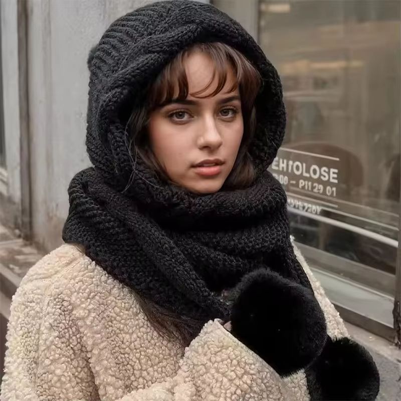 Women's Winter Hat Scarf Set – Thermal Wool Pom Beanie & Balaclava for Extreme Cold, Versatile Knitt