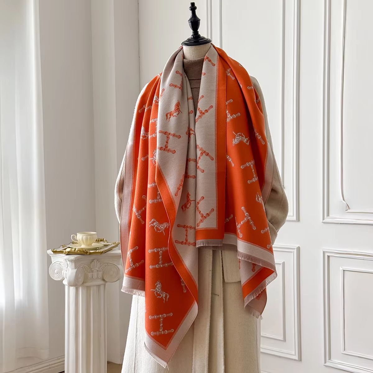 Women's Luxury Cashmere Winter Floral Shawl – Thick Warm Pashmina Wrap & Poncho