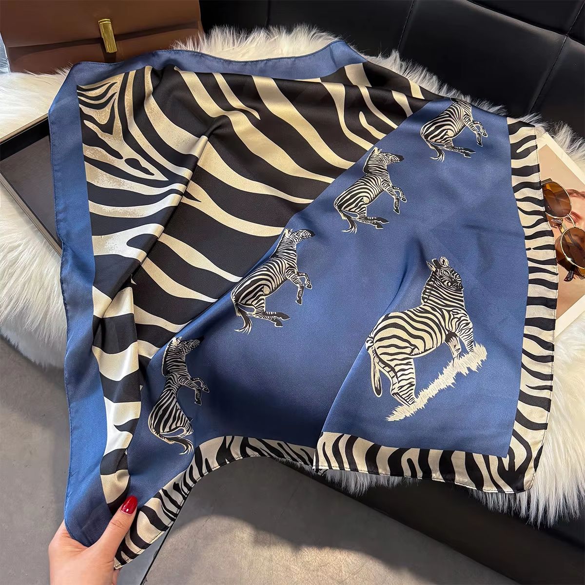 Luxury Leopard Print Satin Square Scarf for Women – 27.56x27.56in Soft Hairband, Neckerchief & Headb
