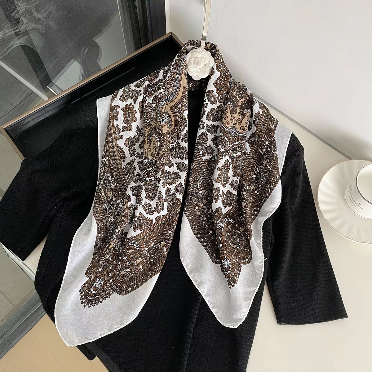 Women's Paisley Print Cotton Texture Square Scarf – 27.56x27.56in Decorative Shawl, Headband & Luxur