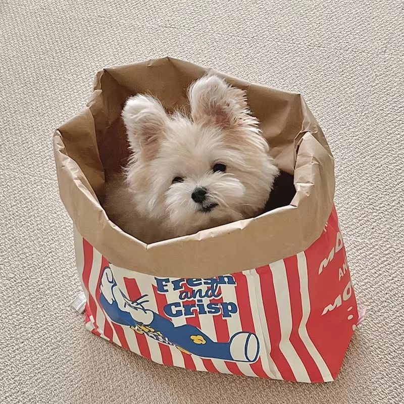 Creative Cute Hidden Food Pet Chew Toy โ Popcorn Kraft Paper Puzzle Sound Toy for Cats & Dogs