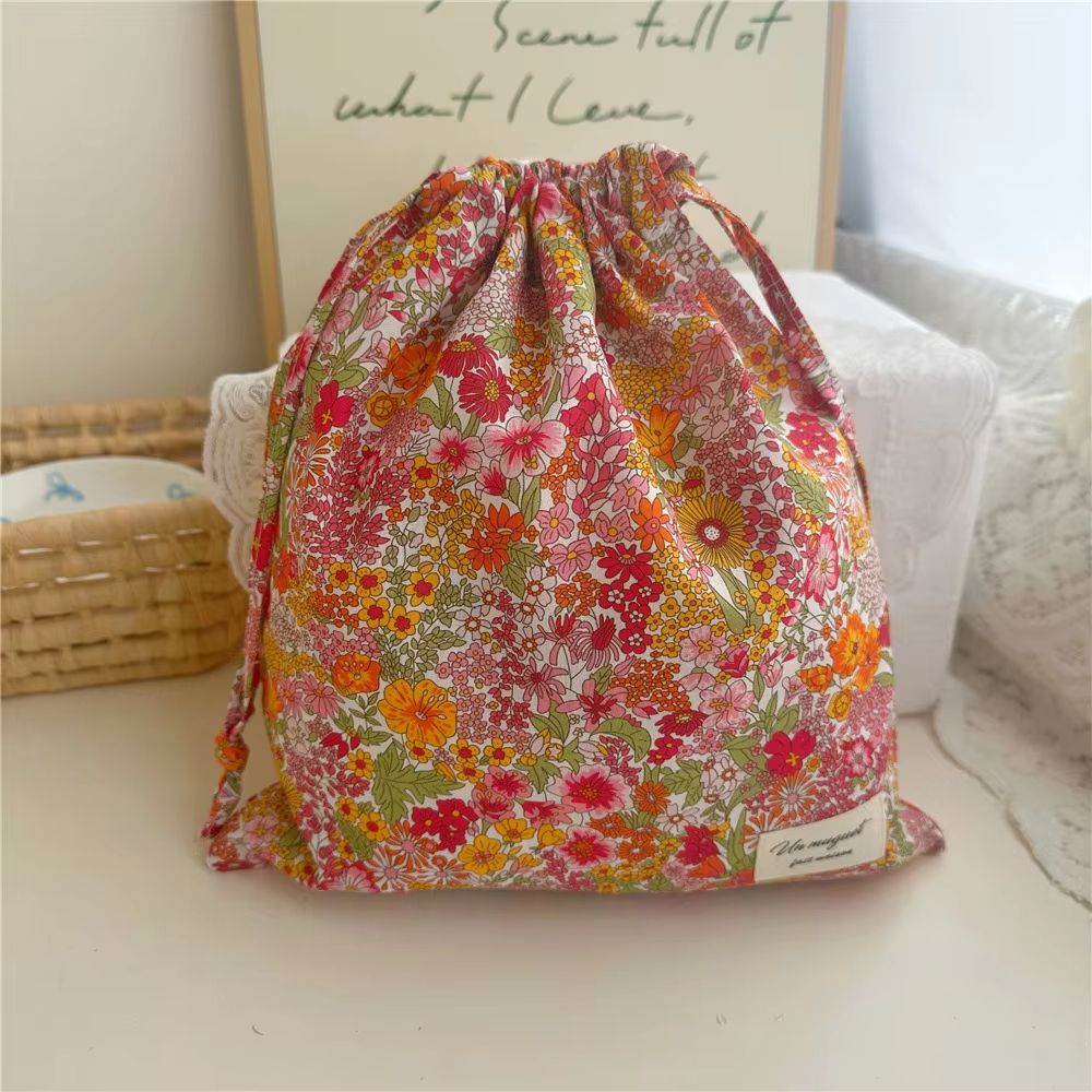 Portable Cotton Makeup & Travel Organizer Bag – Drawstring Flower Print Storage Pouch