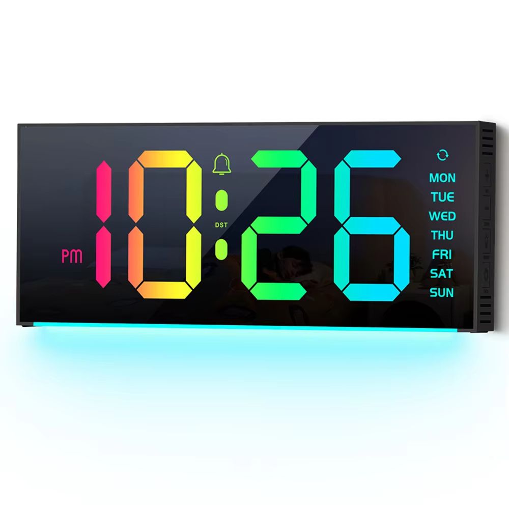 Large Digital LED Wall and Table Clock with Remote Control, Night Light and Mood Lighting