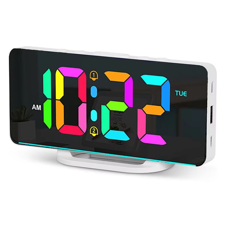 Digital Alarm Clock with Dimmable RGB Atmosphere Night Light, USB Charger and Week Display