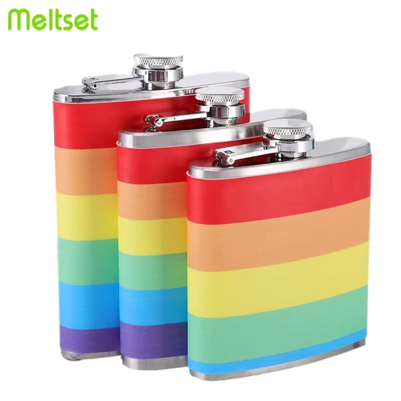 Rainbow Stainless Steel Hip Flask 6oz 7oz 8oz Portable Whiskey Flask for Weddings Travel and Bridesmaid Gifts