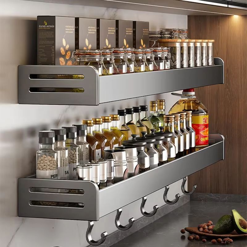 Wall-Mounted Kitchen Storage Rack With Hooks and Seasoning S | Inspire ...