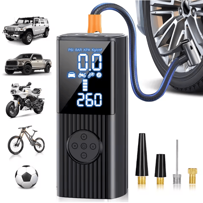 Portable 12V High Power Car Tire Inflator with Digital Gauge, LED Light, and Power Bank