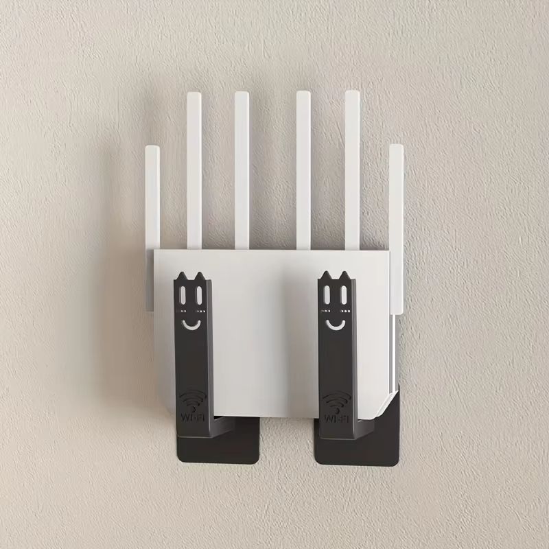 2pcs no drill router shelf Wall Mounted Set Top Box Holder with Hooks, Ventilated Metal Organizer Rack