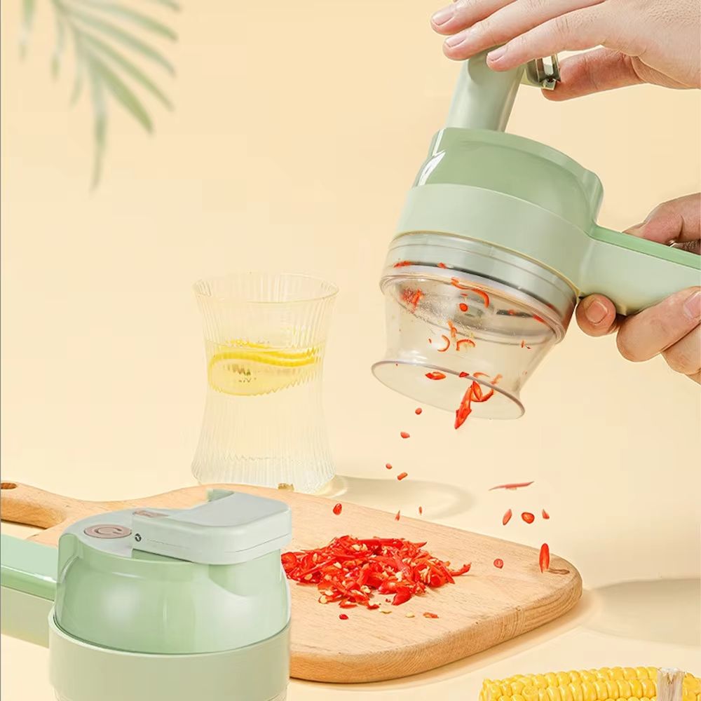 Cordless 4-in-1 Electric Garlic Mincer & Vegetable Cutter Set – Portable Handheld Food Chopper