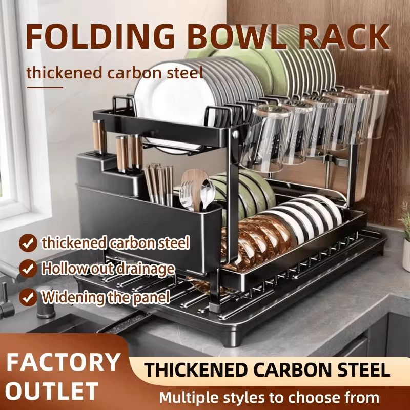 2-Tier Metal Dish Drying Rack – Large Capacity Multifunctional Kitchen Counter Organizer