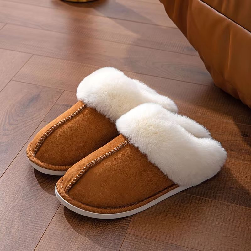 Women's Faux Suede Fluffy Winter Warm Flat Fur Slippers