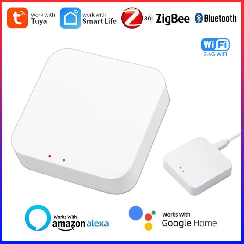 Wireless Multi-Mode Smart Gateway Hub (ZigBee & Bluetooth & Mesh) for Tuya Smart Life App, Alexa & Google Home Control