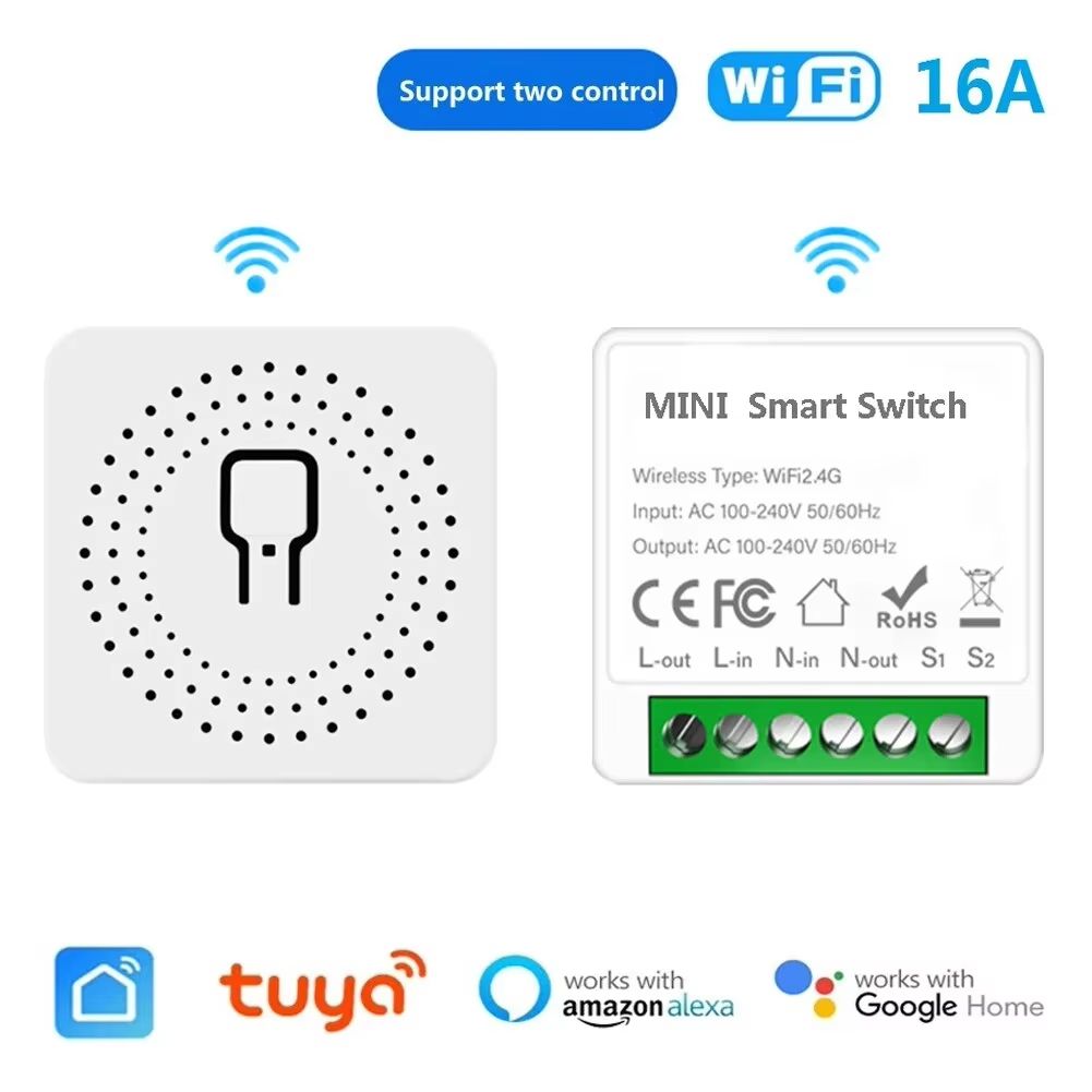 WiFi Mini Smart Breaker DIY Switch Module 2-Way Control Compatible With Alexa and Google Home