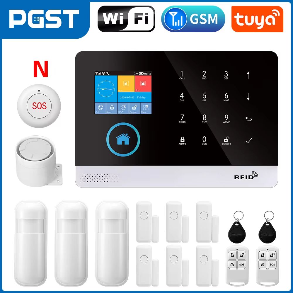 PGST 103 2.4 inch 4G / 2G WiFi GSM Smart Home Security Alarm System With PIR Motion and RFID