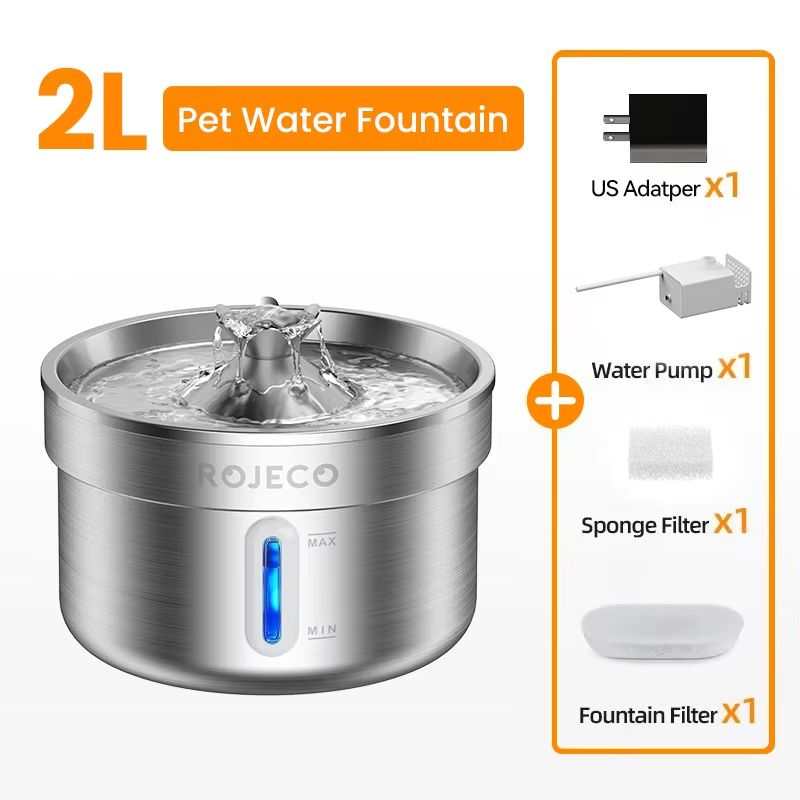 ROJECO Stainless Steel Automatic Pet Drinking Fountain for Cats and Dogs 3.2L