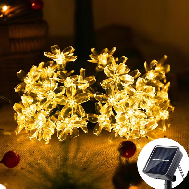 Solar Fairy String Lights Sakura Peach Flower LED Garland Outdoor Decor