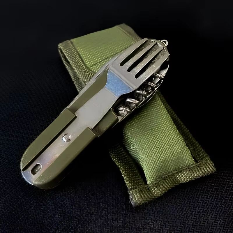 7-in-1 Stainless Steel Multifunctional Foldable Outdoor Tableware Set Fork Spoon Knife for Camping and Travel