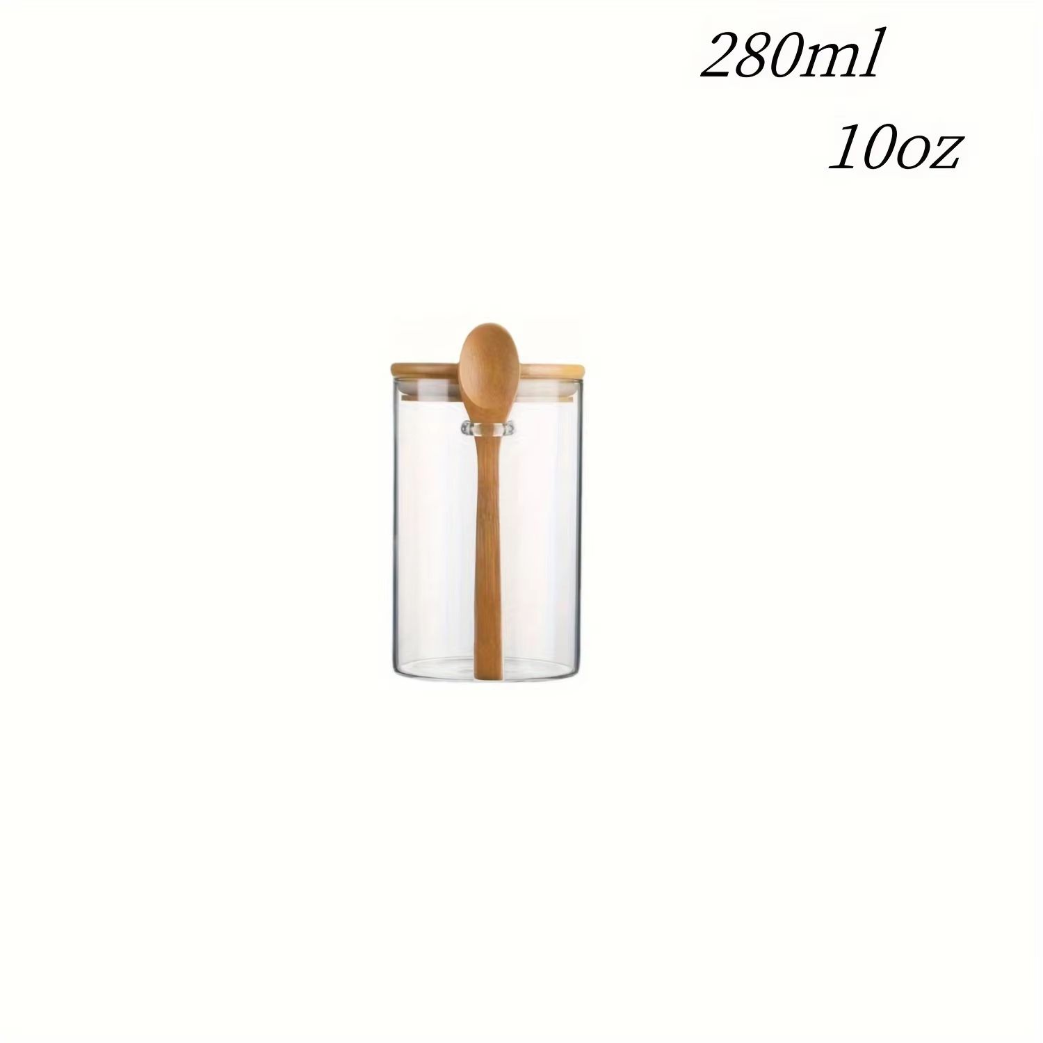 10 oz (280 ml) Glass Storage Jar with Sealed Bamboo Lid and Spoon for Candy, Biscuits and Bulk Food