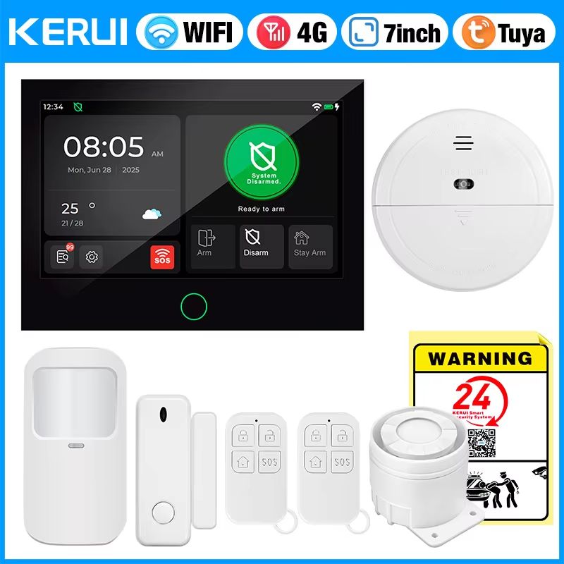 KERUI 4G + WiFi Smart Home Alarm System with 7-Inch IPS Touch Screen Panel